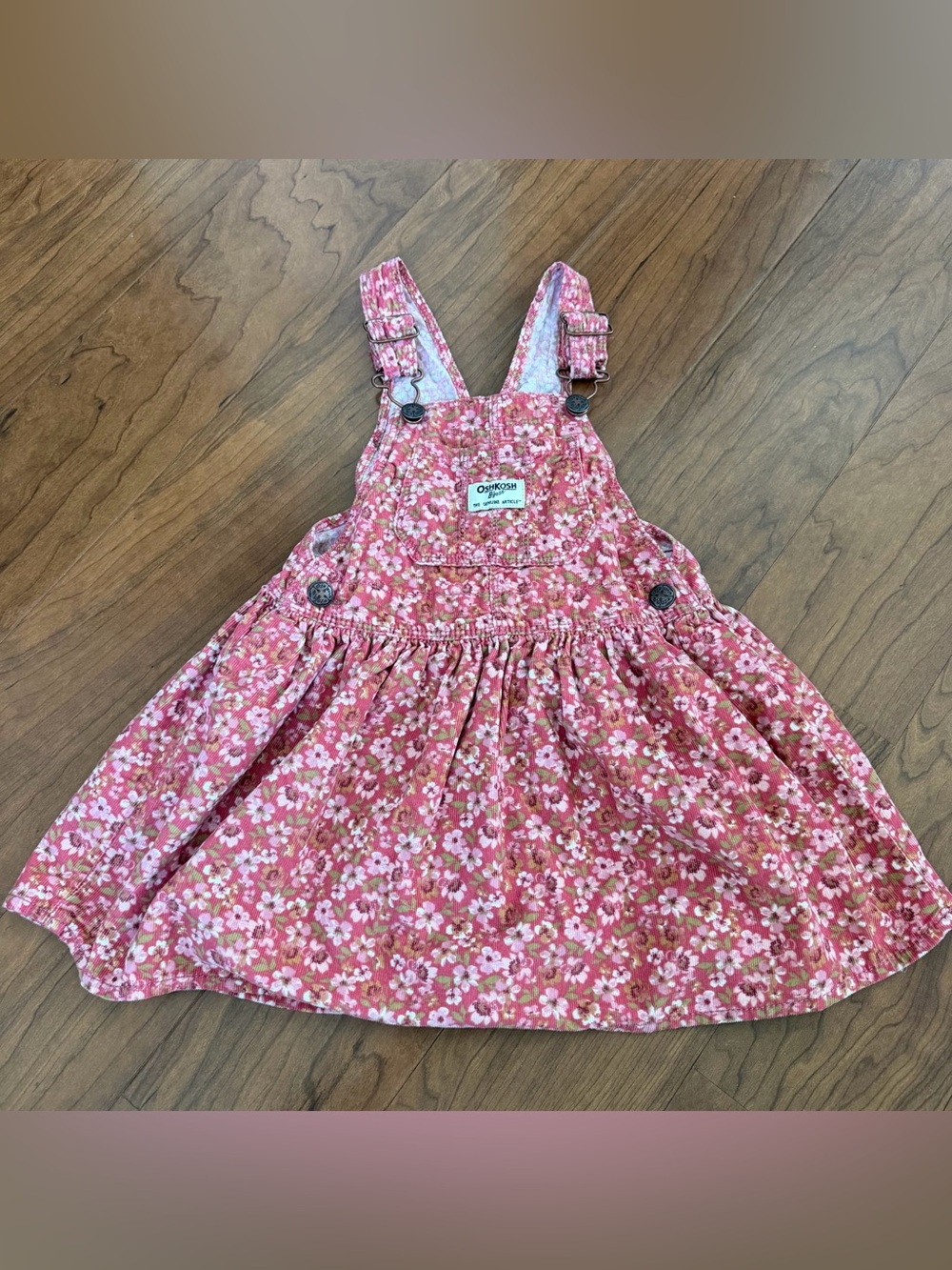 OshKosh B’gosh Toddler Girl Overall Dress 3T Floral Pink Corduroy